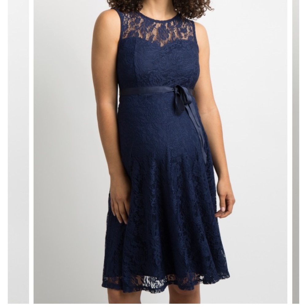 💗HP💗 Pinkblush Navy Lace Overlay Sash Tie Dress